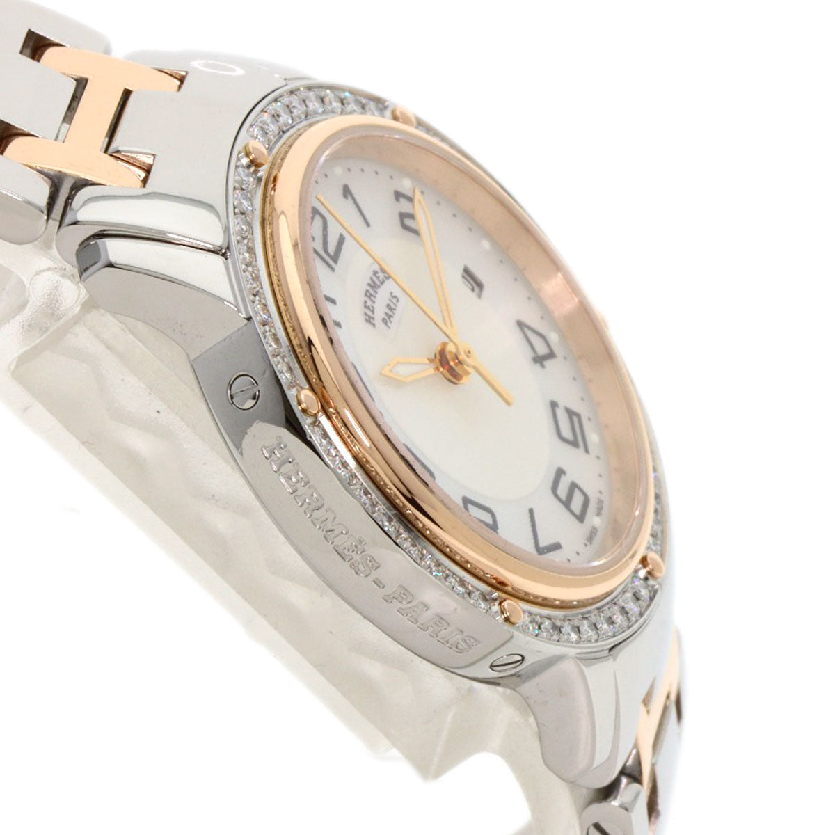 HERMES Watches Quartz CP1.322 Stainless Steel, SSxPGP, Diamond Silver Clipper Classic Nacle Diamond White shell dial Women Used