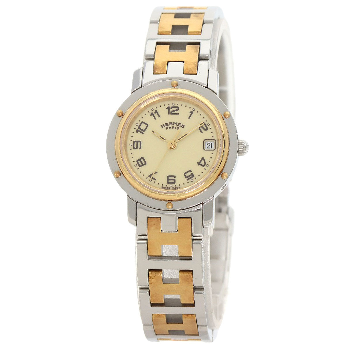 HERMES Watches Quartz CL4.220 Stainless Steel gold Clipper Ivory dial