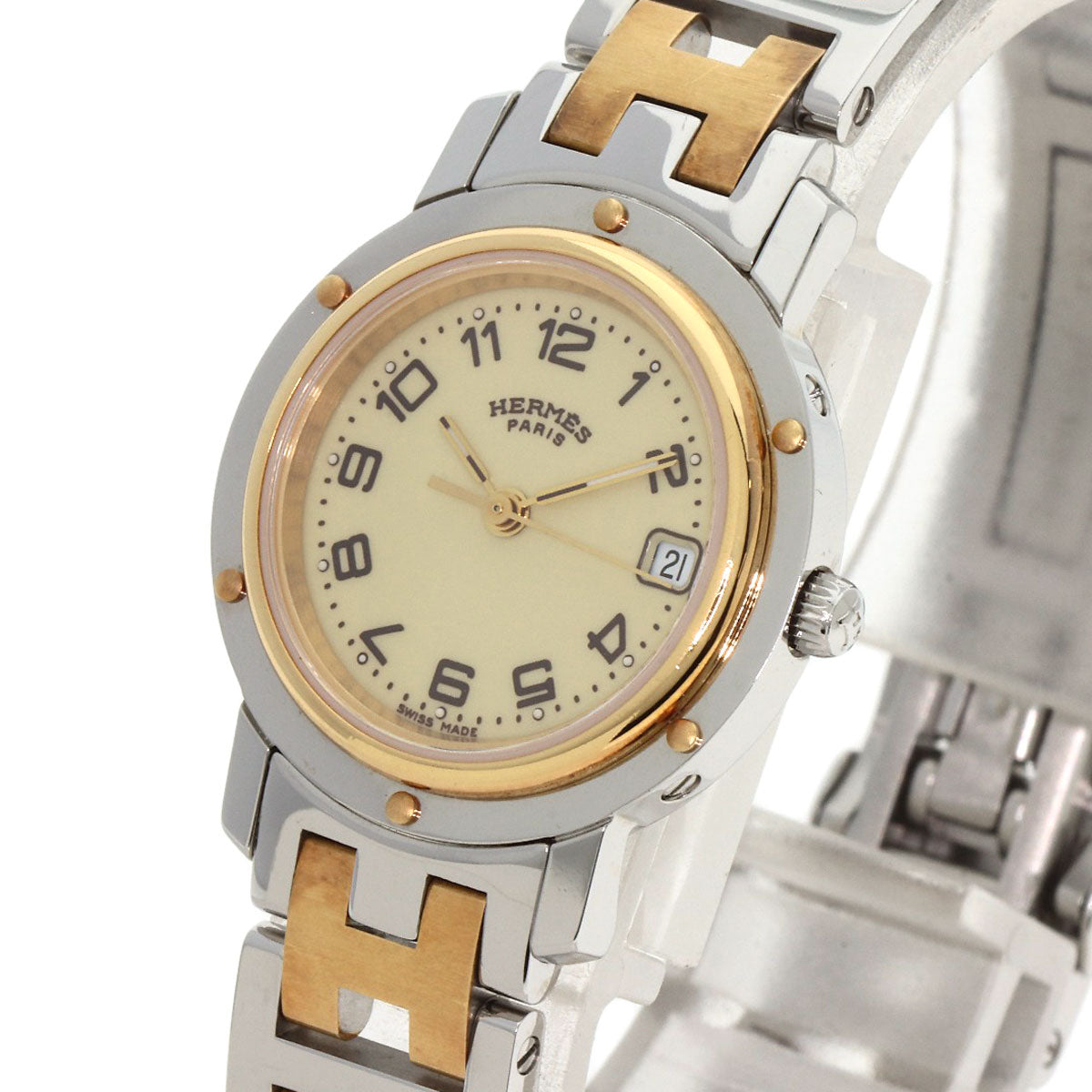 HERMES Watches Quartz CL4.220 Stainless Steel gold Clipper Ivory dial