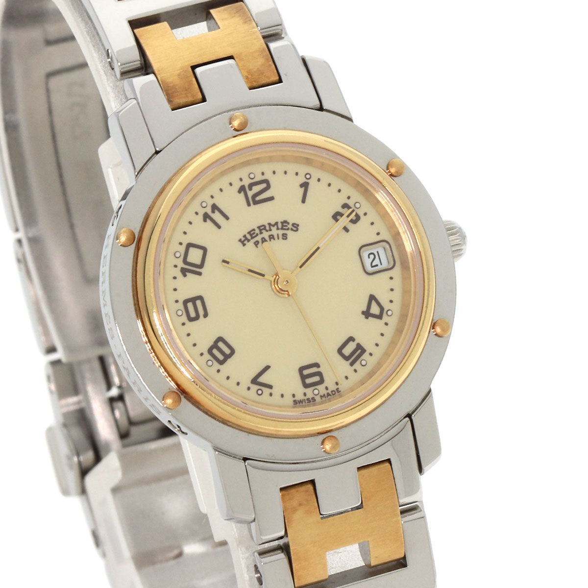 HERMES Watches Quartz CL4.220 Stainless Steel gold Clipper Ivory dial
