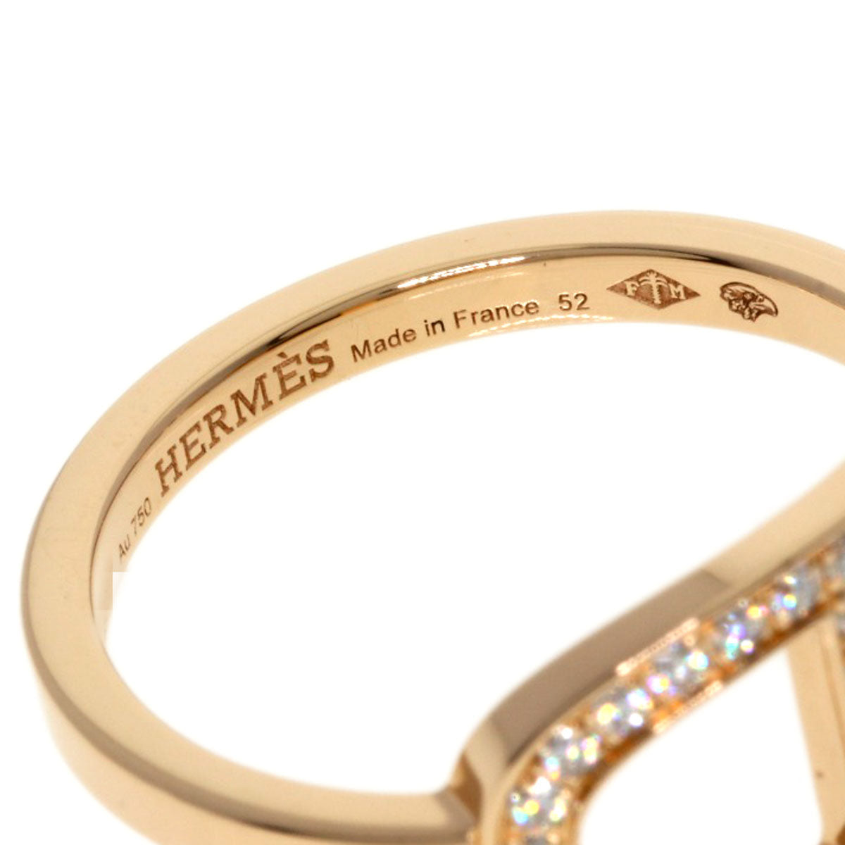 HERMES Ring 18K Pink Gold gold Chaine d'Ancre Contour MM Diamond #52