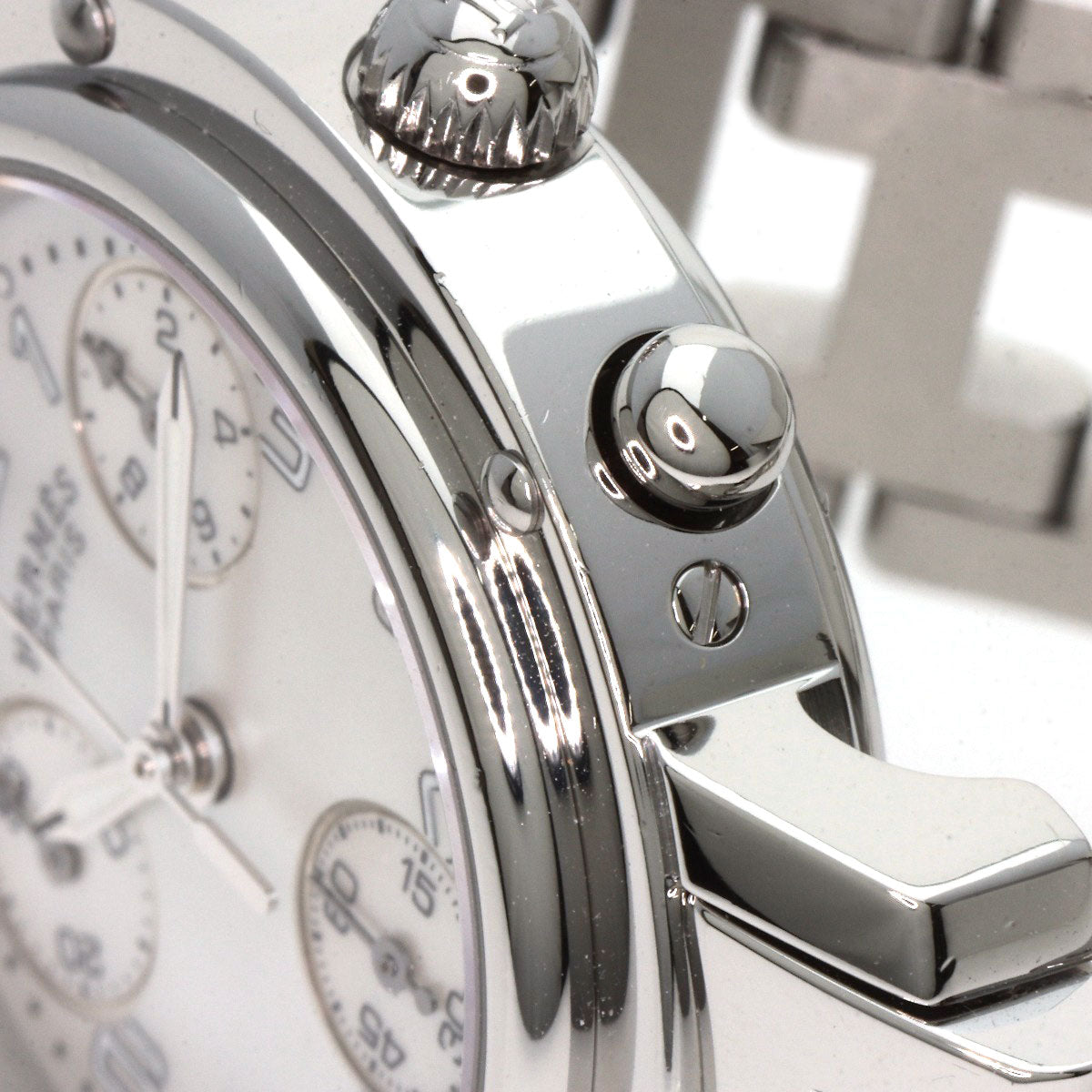 HERMES Watches Quartz CL1.310 Stainless Steel Silver Clipper Chronograph White shell dial