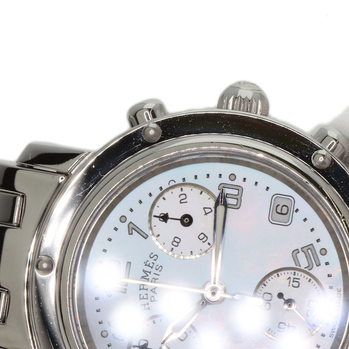 HERMES Watches Quartz CL1.310 Stainless Steel Silver Clipper Chronograph White shell dial