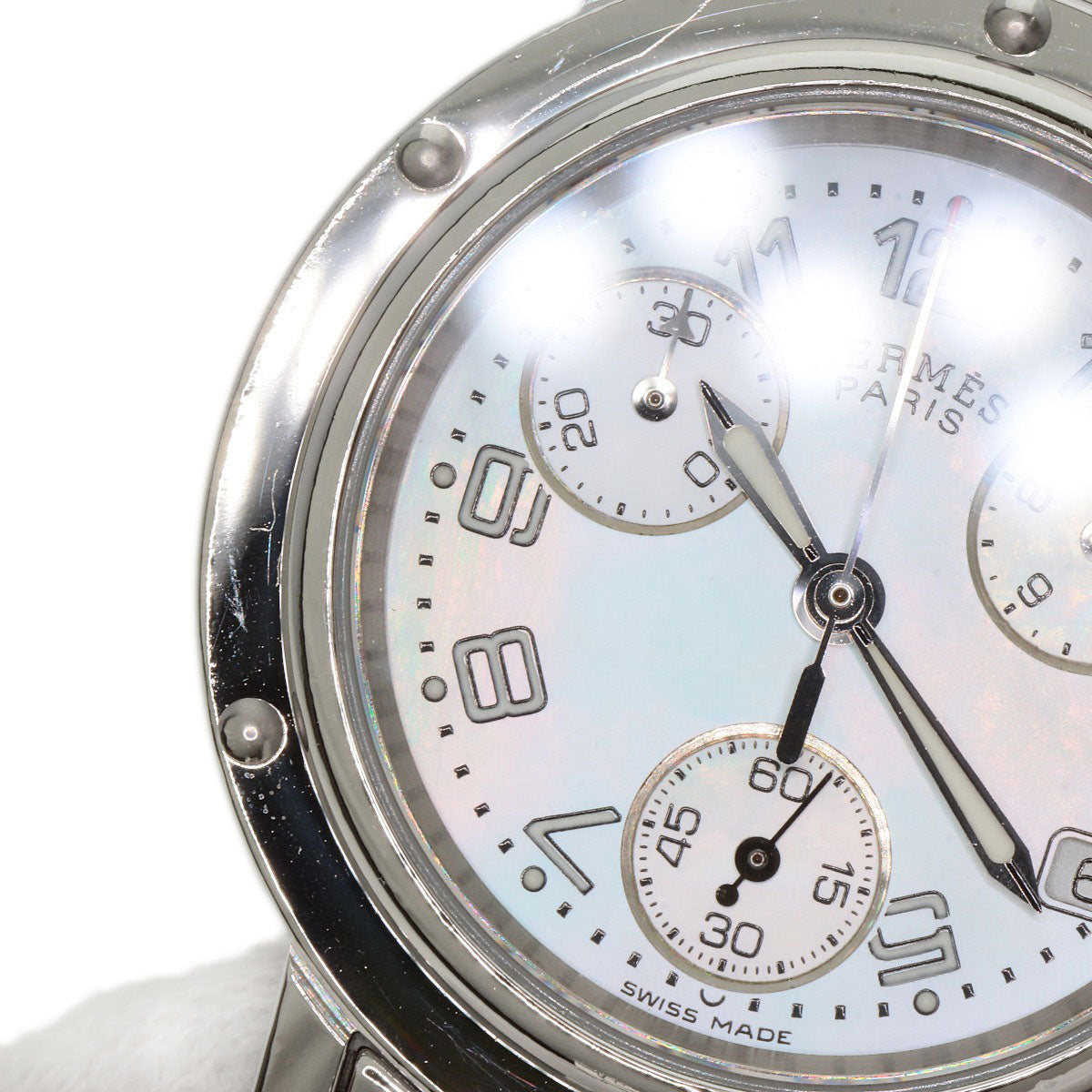 HERMES Watches Quartz CL1.310 Stainless Steel Silver Clipper Chronograph White shell dial