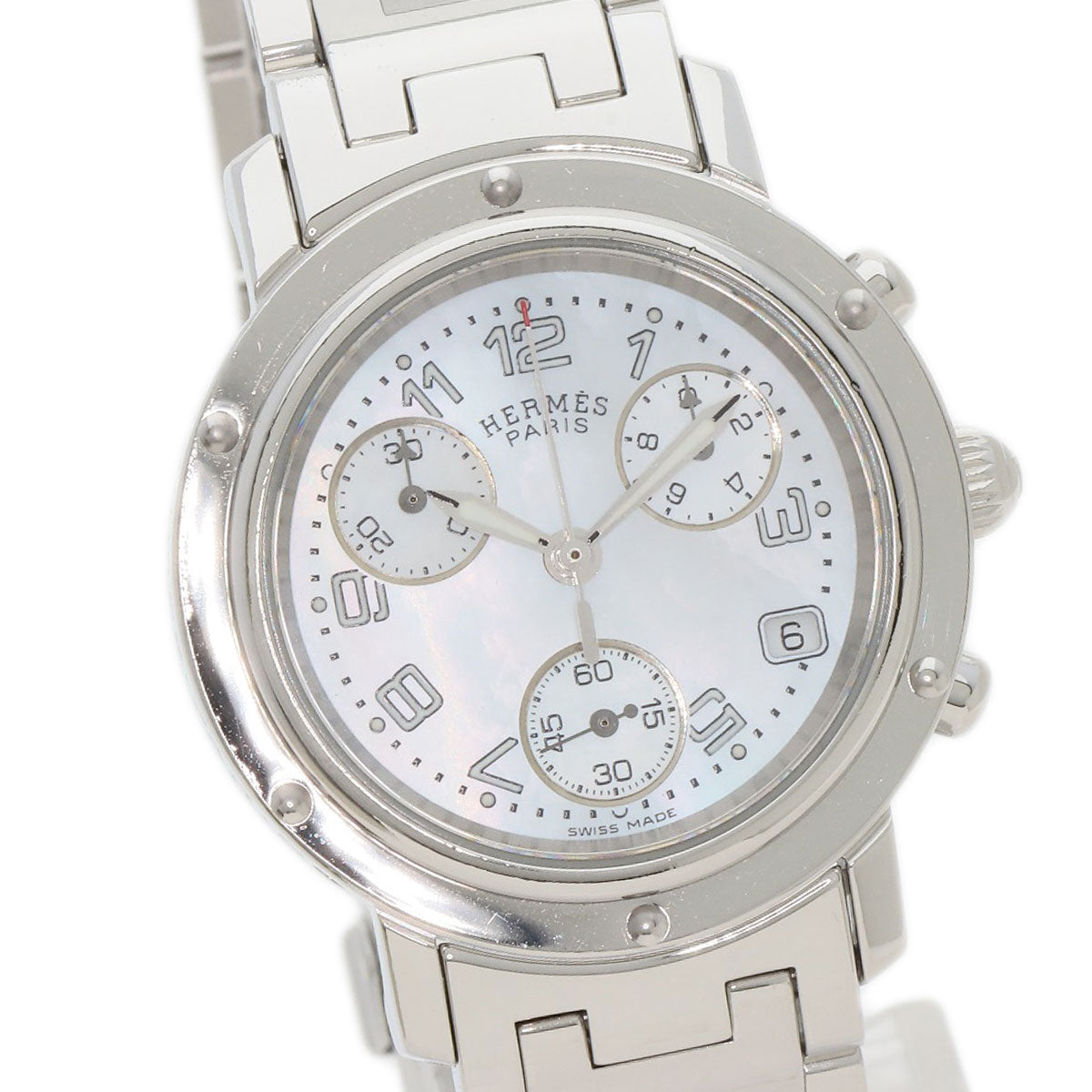HERMES Watches Quartz CL1.310 Stainless Steel Silver Clipper Chronograph White shell dial