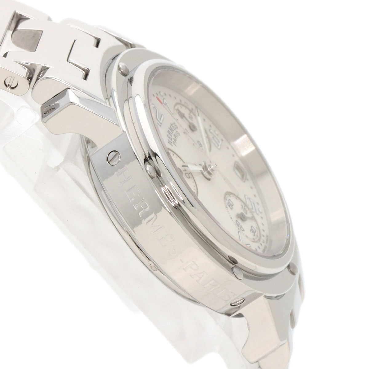 HERMES Watches Quartz CL1.310 Stainless Steel Silver Clipper Chronograph White shell dial