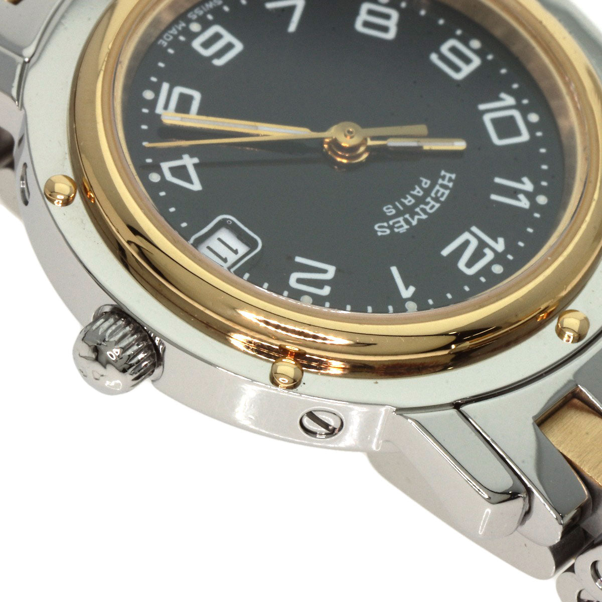 HERMES Watches Quartz CL4.220 Stainless Steel gold Clipper black dial