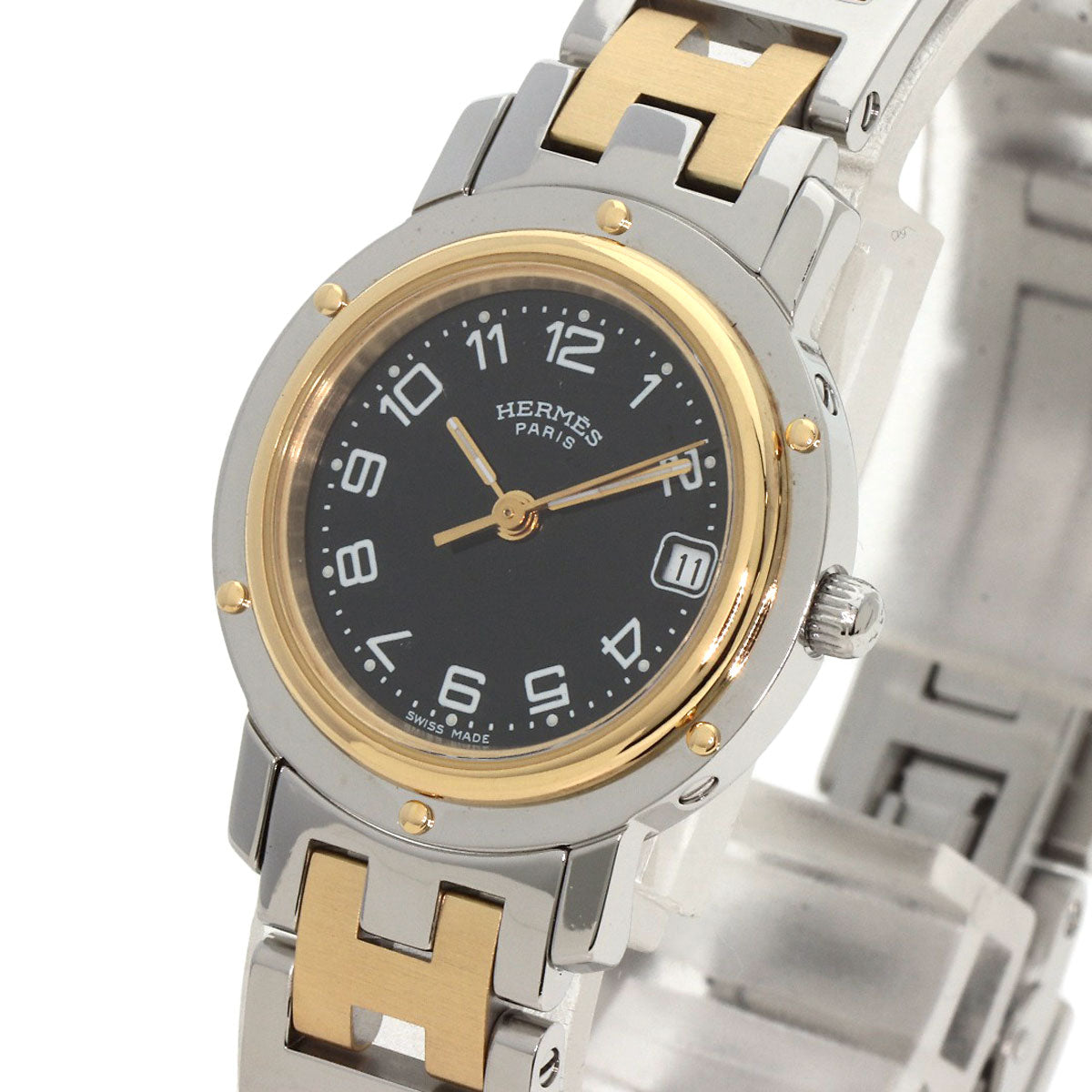 HERMES Watches Quartz CL4.220 Stainless Steel gold Clipper black dial