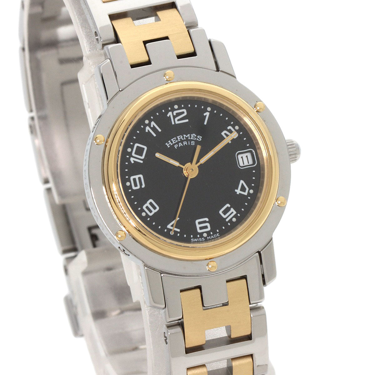 HERMES Watches Quartz CL4.220 Stainless Steel gold Clipper black dial