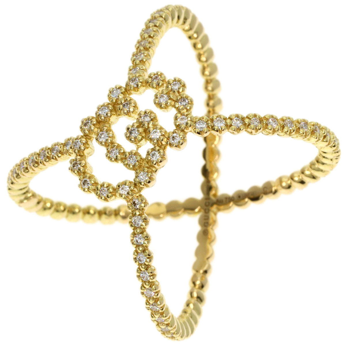 GUCCI Ring 18K Yellow Gold gold GG Running x Diamond #9 Women Used