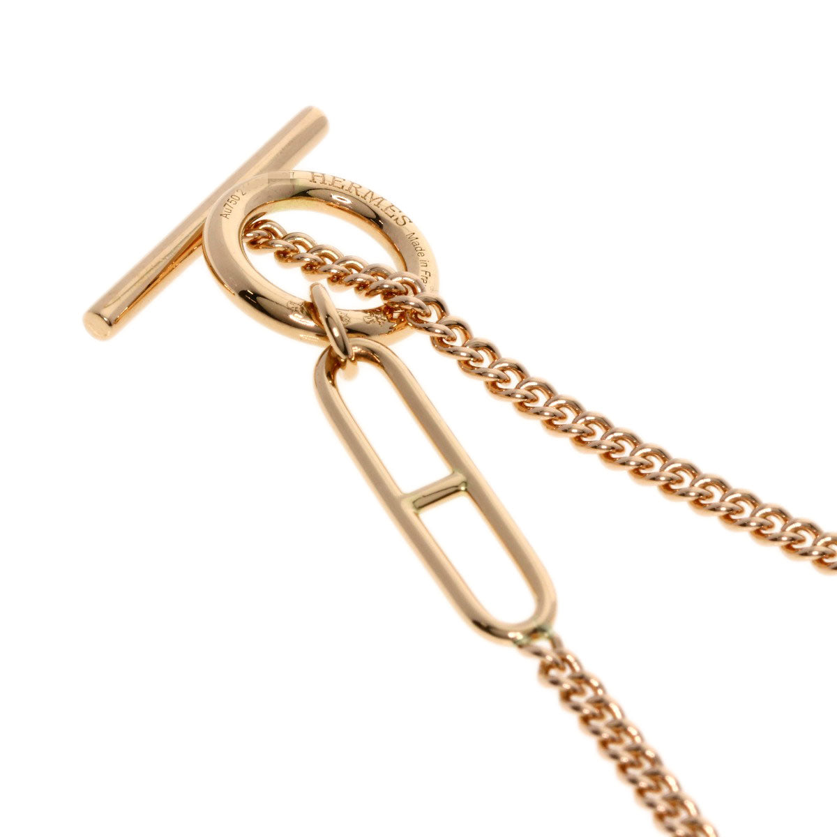 HERMES Necklace 18K Pink Gold Silver Chaine d'Ancre Echapp Long Women Used