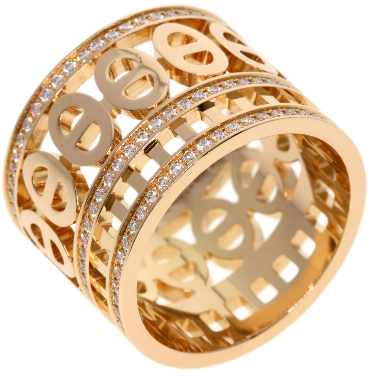 HERMES Ring 18K Pink Gold gold Chene Dunkle Divine Diamond #51 Women Used