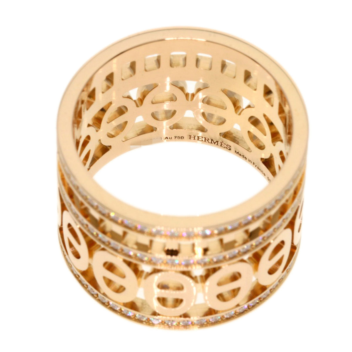 HERMES Ring 18K Pink Gold gold Chene Dunkle Divine Diamond #51 Women Used