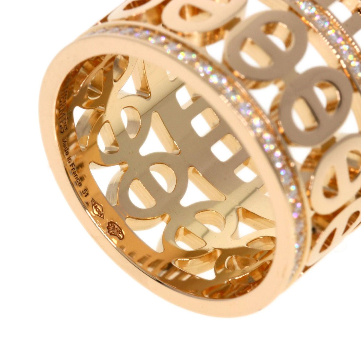 HERMES Ring 18K Pink Gold gold Chene Dunkle Divine Diamond #51 Women Used