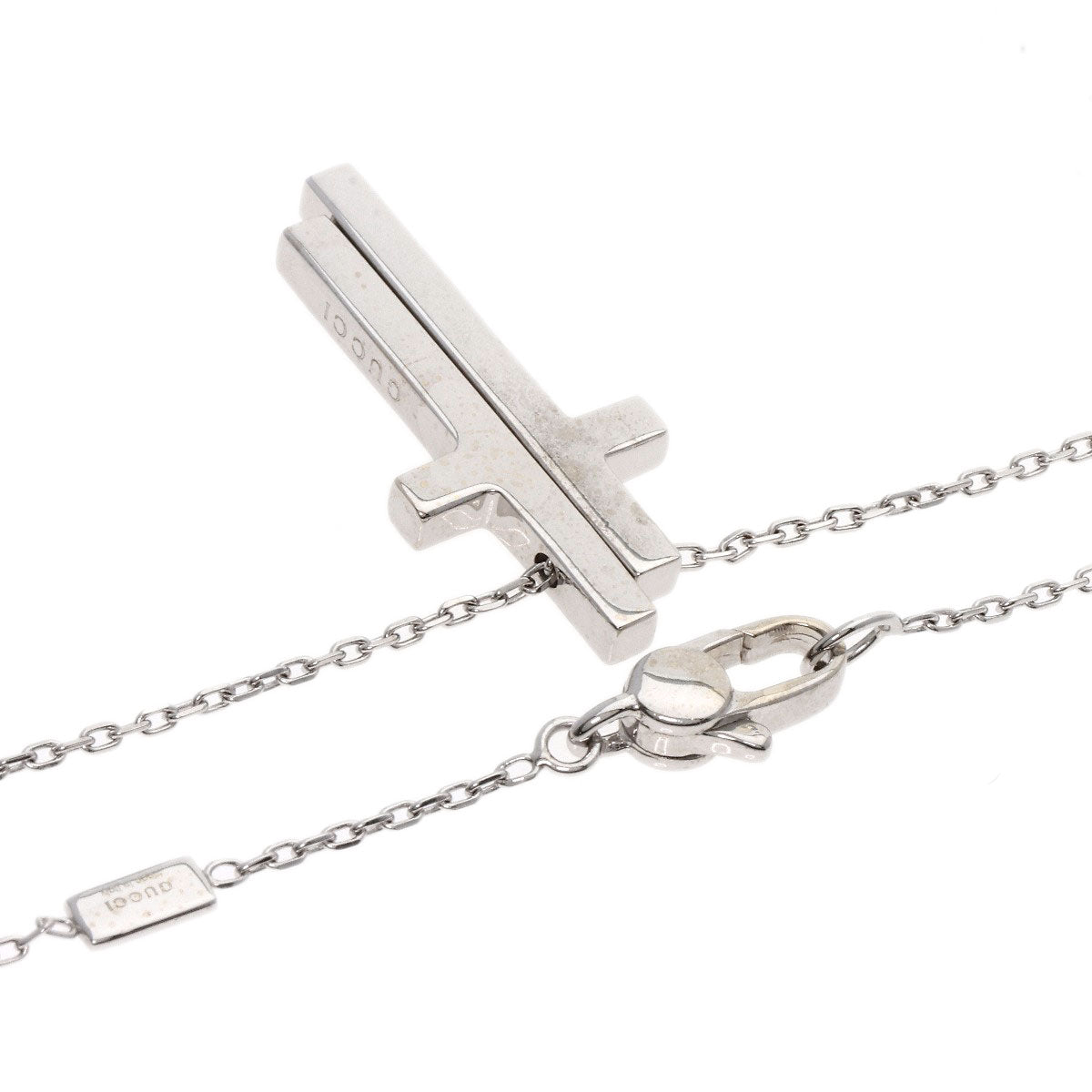 GUCCI Necklace K18WG Silver Separate cross diamond