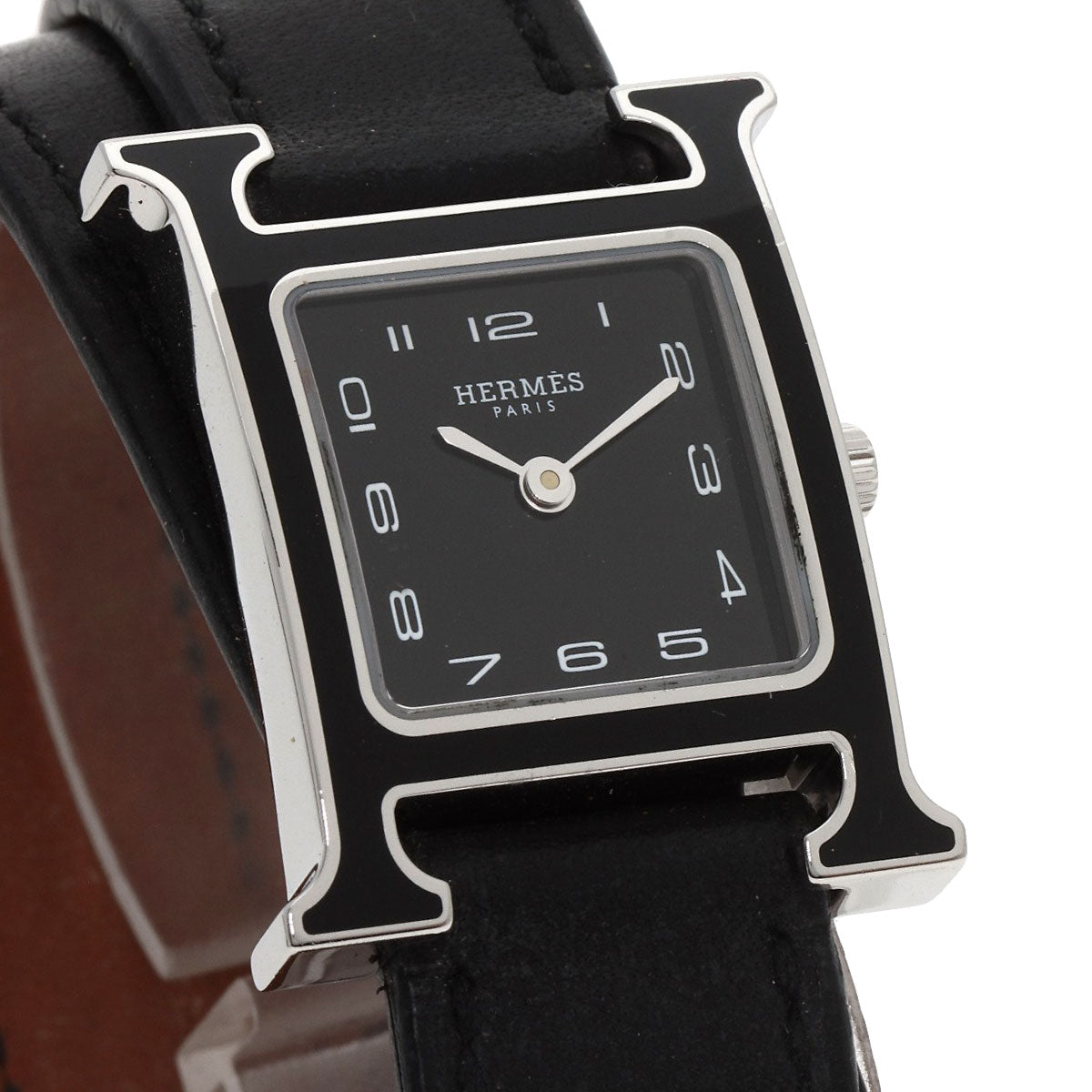 HERMES Watches Quartz HH1.221.336/VB89 Stainless Steel Silver H Watch Double Tour Black Lacquer black dial