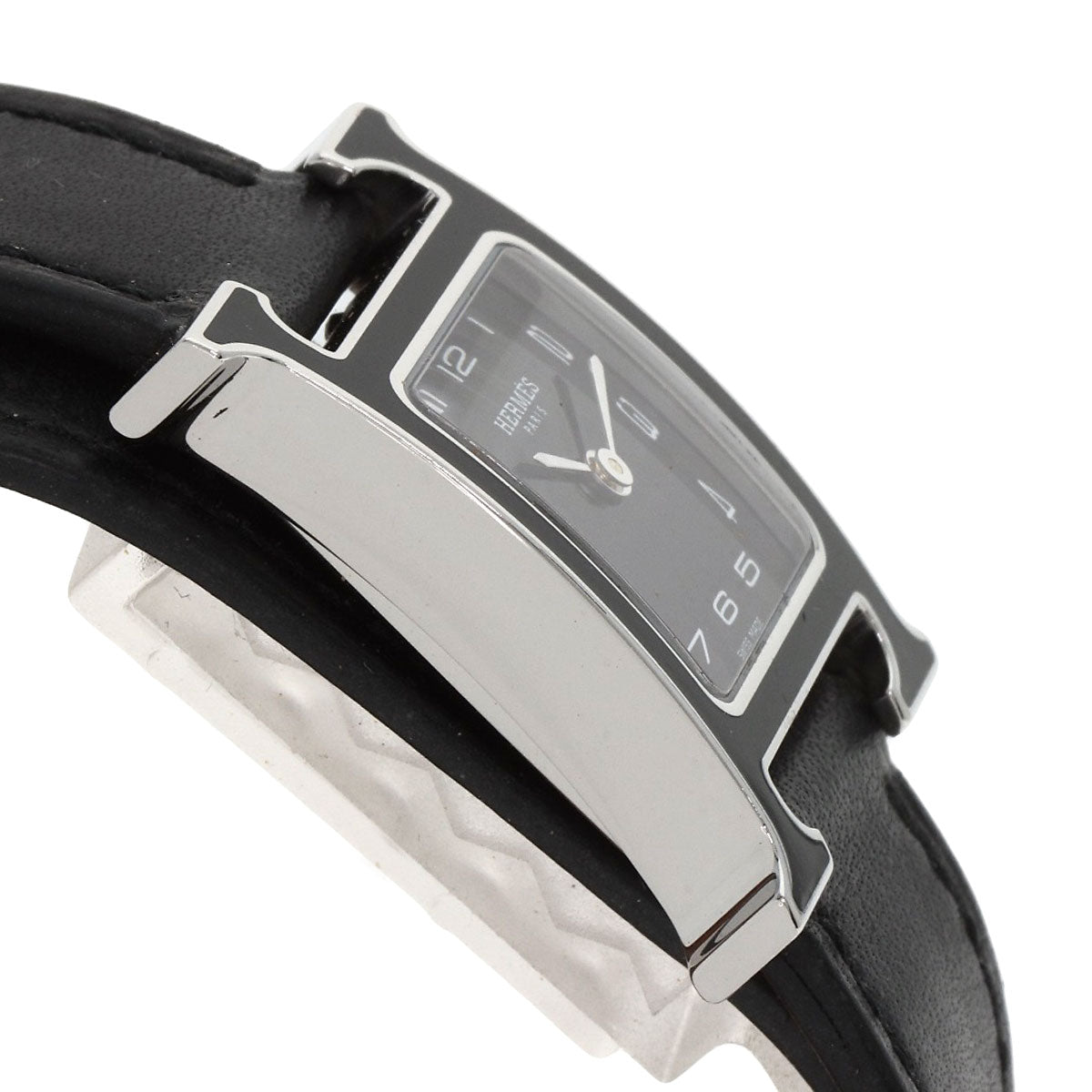 HERMES Watches Quartz HH1.221.336/VB89 Stainless Steel Silver H Watch Double Tour Black Lacquer black dial