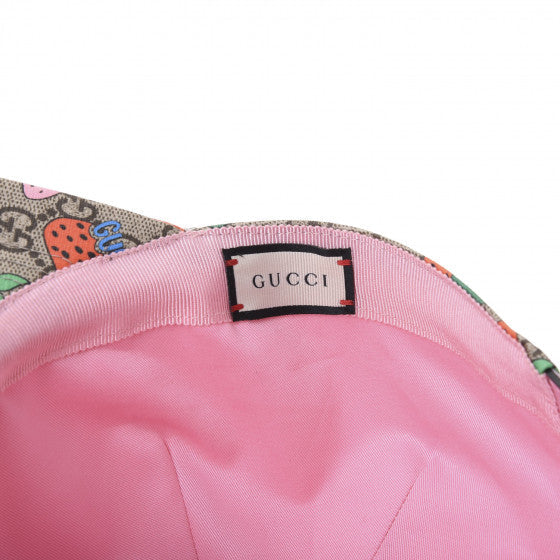 Gucci GG Supreme Monogram Strawberry Baseball Hat in Beige