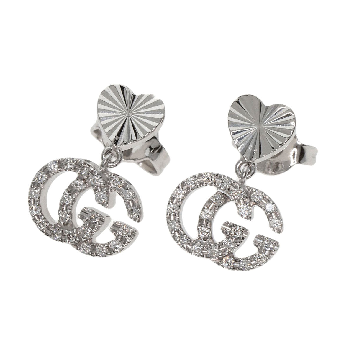 GUCCI Pierce K18WG Silver Double G Diamond Heart