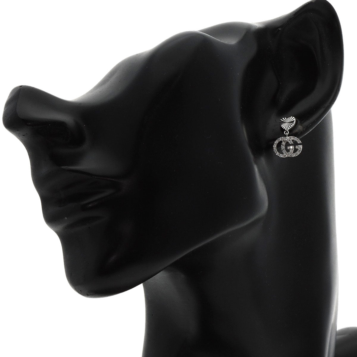 GUCCI Pierce K18WG Silver Double G Diamond Heart