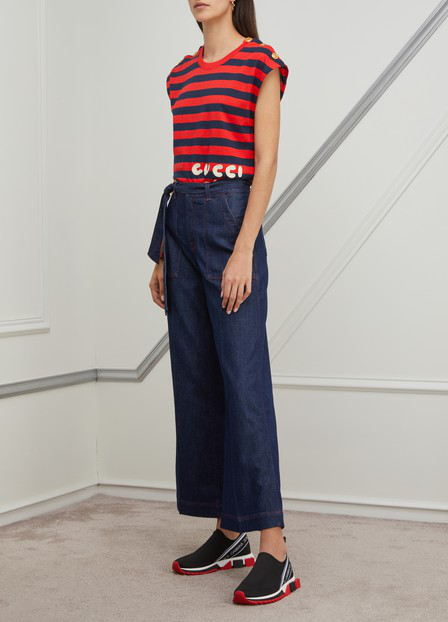 Gucci S/S Striped Pour La Cote D'Azur T-Shirt in Red and Navy