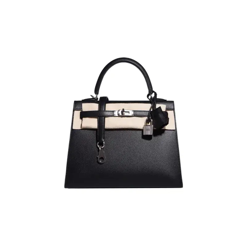 HERMES Kelly 25 Bag Epsom Leather Handbag (25,28) Silver hardware - black