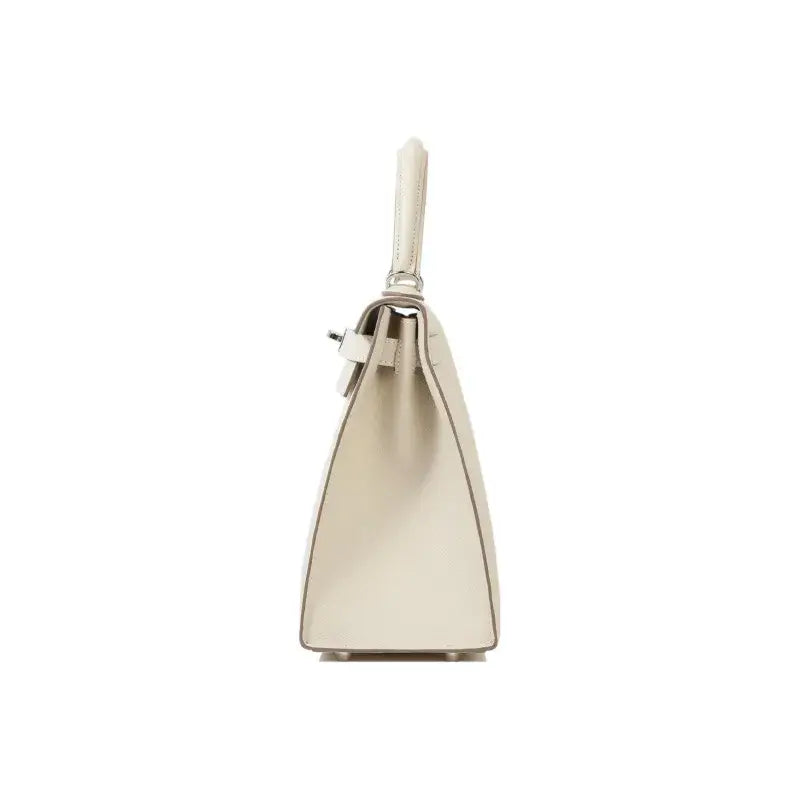 HERMES Kelly 25 Bag Epsom Leather Handbag (25,28) Milkshake White  silver hardware