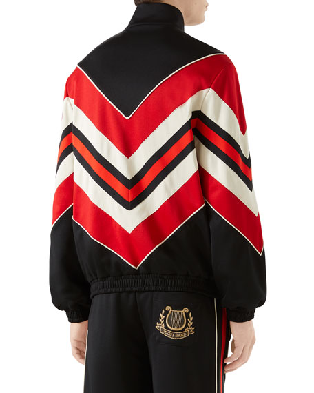 Gucci Chevron Red Stripe Track Jacket with Lyre in Black