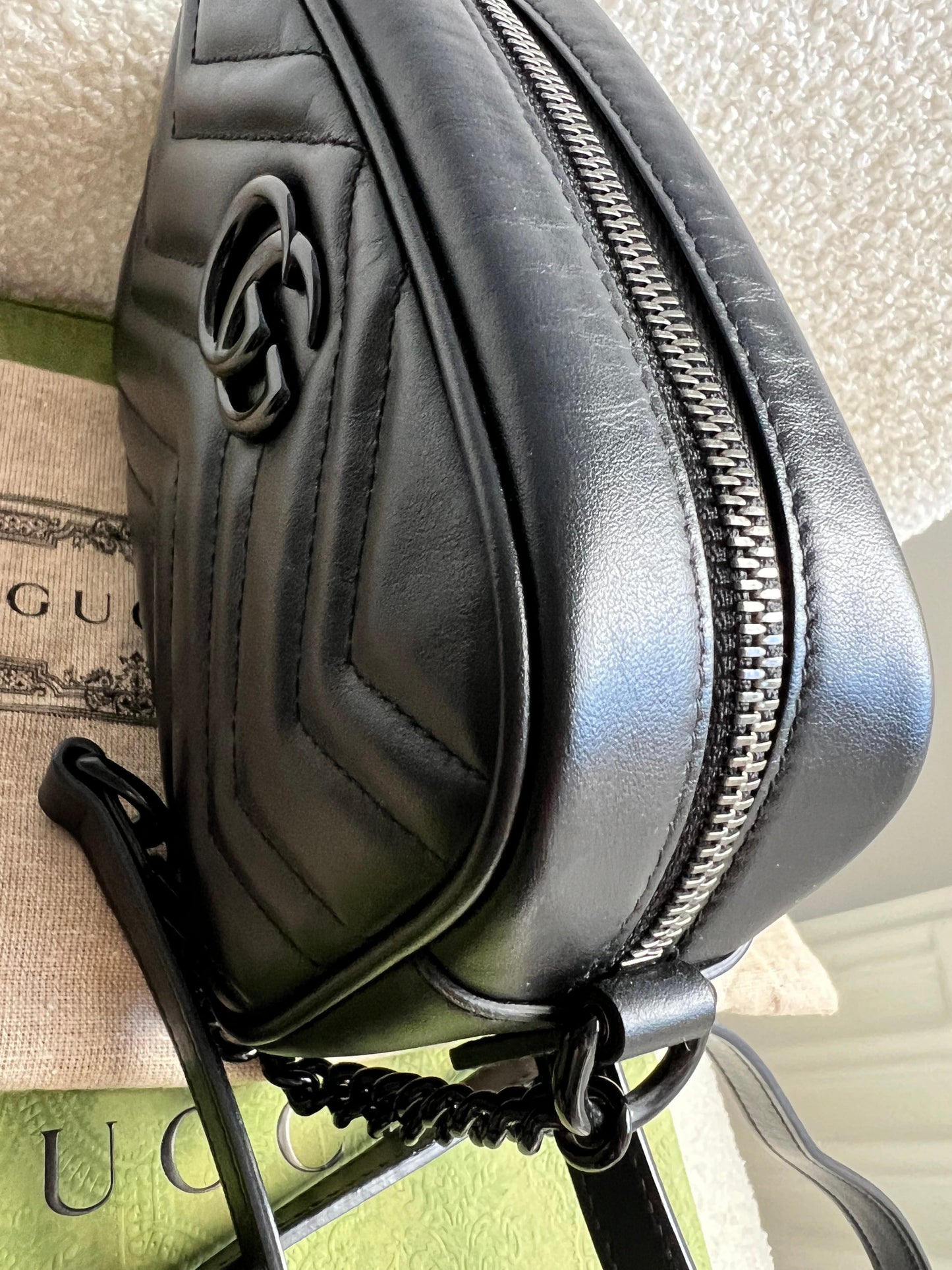 Gucci GG Black on Black Marmont Mini Shoulder Bag (RRP £1,160)