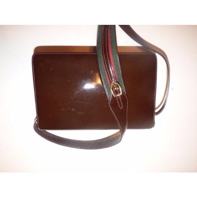 Gucci Horsebit Envelope Top Sherry Stripe Two Way Brown Patent Leather Shoulder Bag