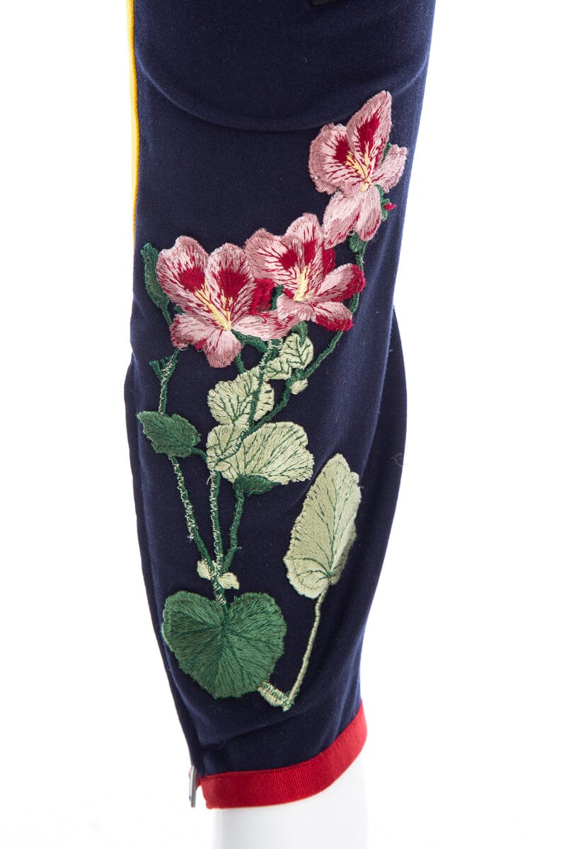 Gucci Navy Equestrian Riding Pants with Floral Embroidery SZ 42