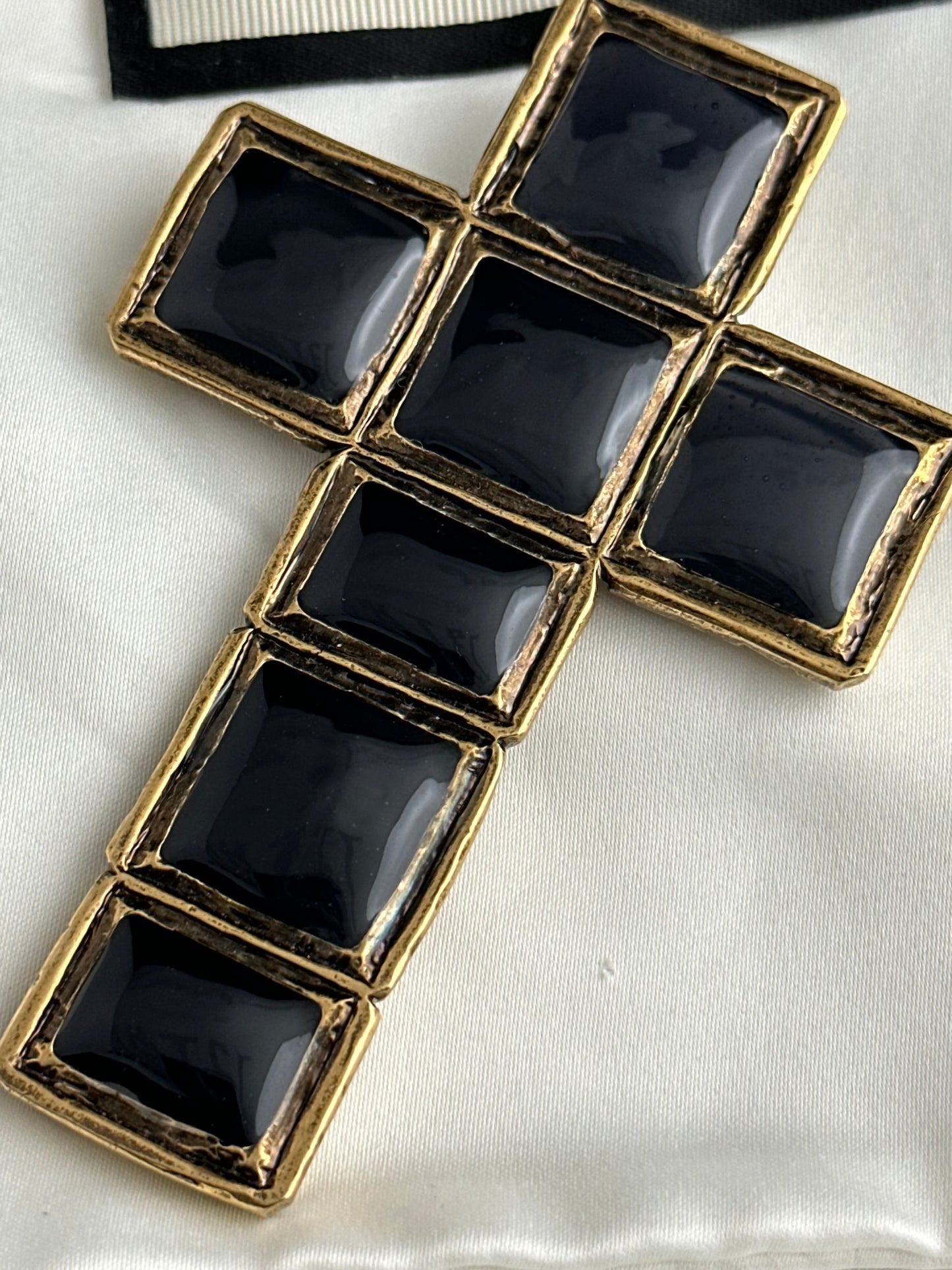 Gucci Aged Gold and Enamel Cross Brooch