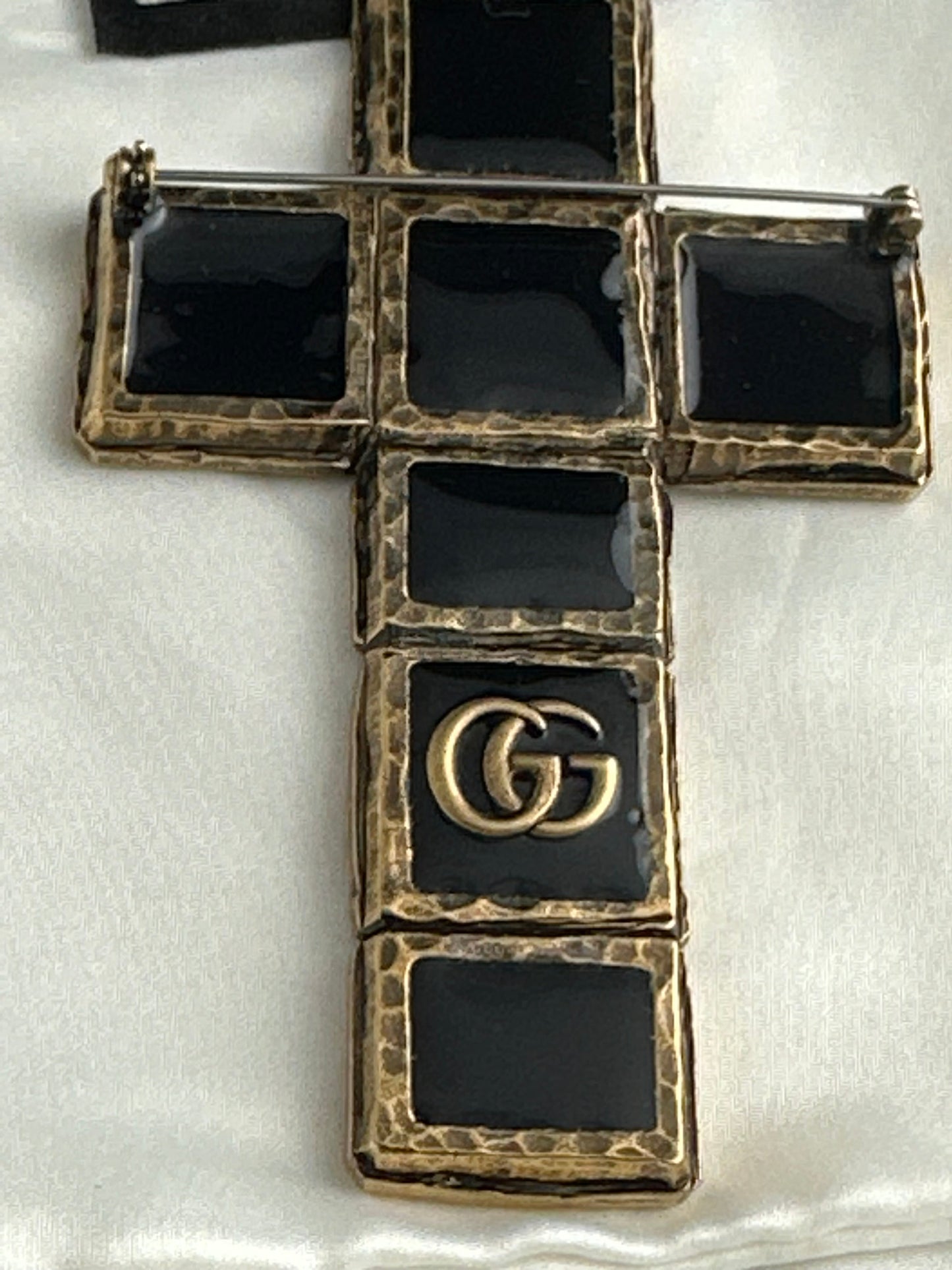 Gucci Aged Gold and Enamel Cross Brooch