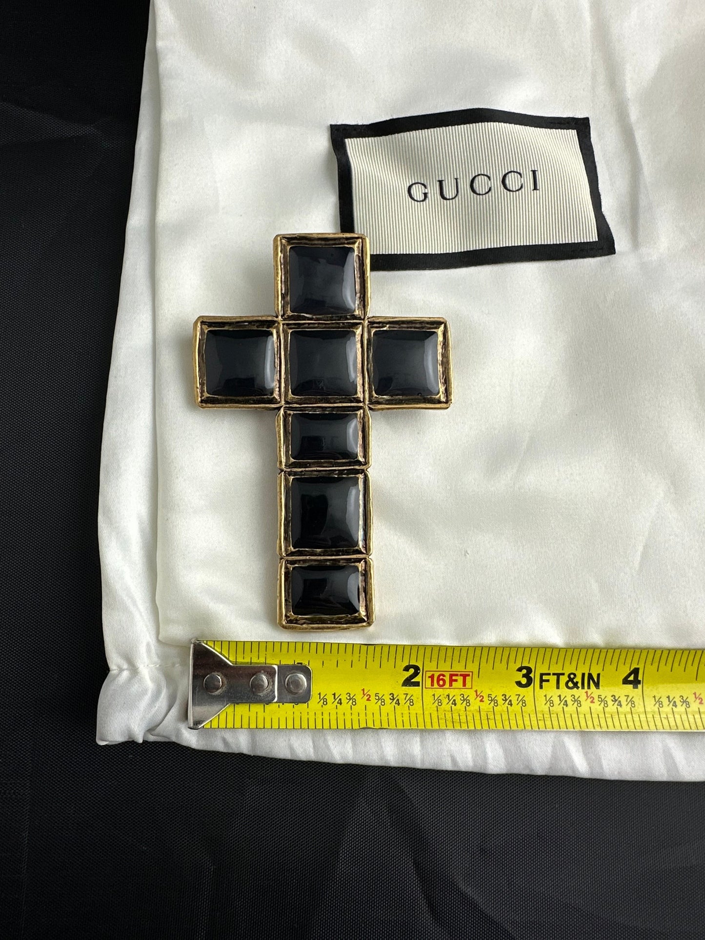 Gucci Aged Gold and Enamel Cross Brooch
