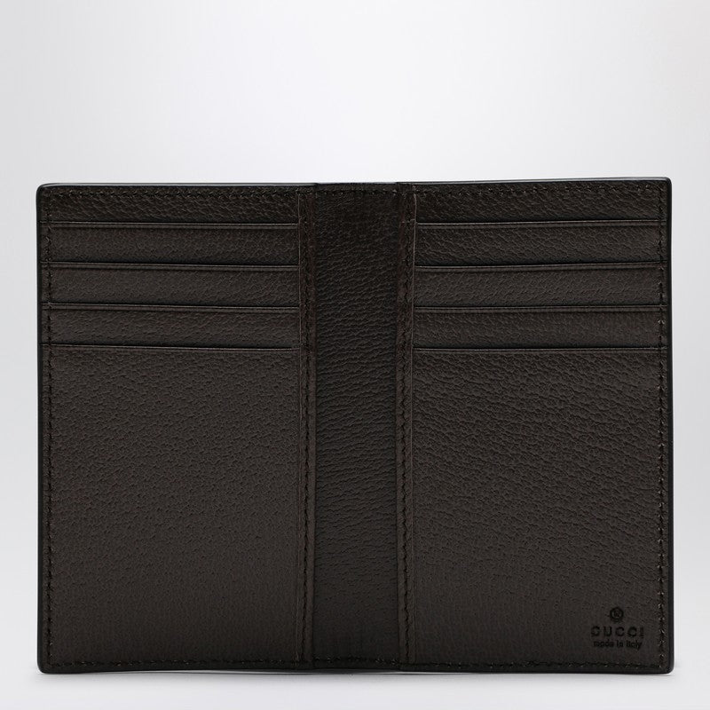 Gucci Ophidia Card Case In Beige And Ebony Gg Supreme Fabric Men