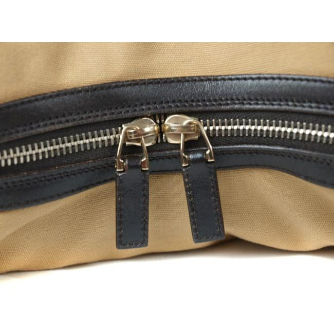 Gucci Vintage Camel Canvas And Brown Leather Bottom With Red Green Stripe Hobo