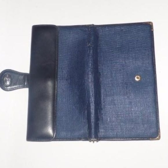 Gucci  Vintage Navy Coated Canvas Leather Checkbook Wallet