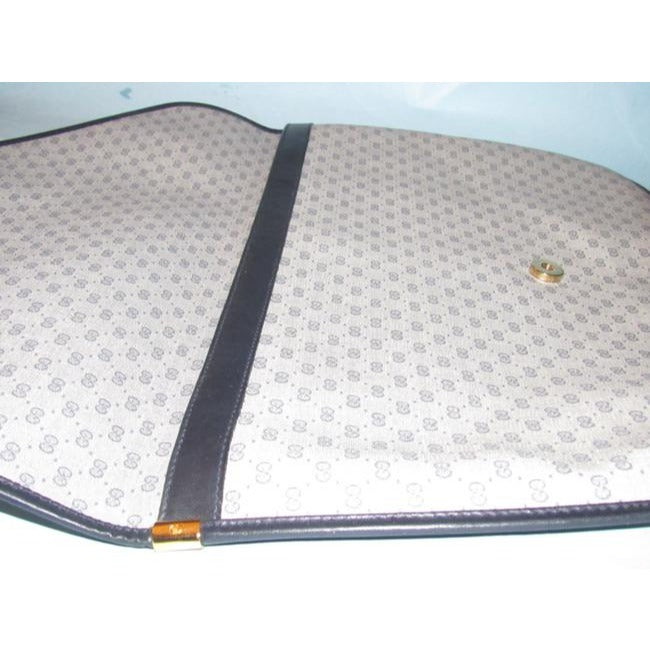 1970's -1980's Gucci Navy Blue Micro Guccissima Print Coated Canvas & Navy Leather Vintage XL Envelope Clutch