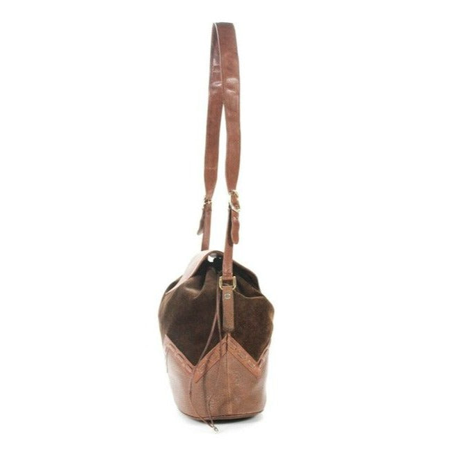 Gucci Toffee Brown Leather And Dark Brown Suede Early Diamante Line Bucket Bag