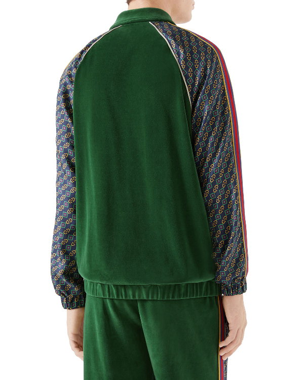 Gucci Bi-material Scarf Print Track Jacket in Green