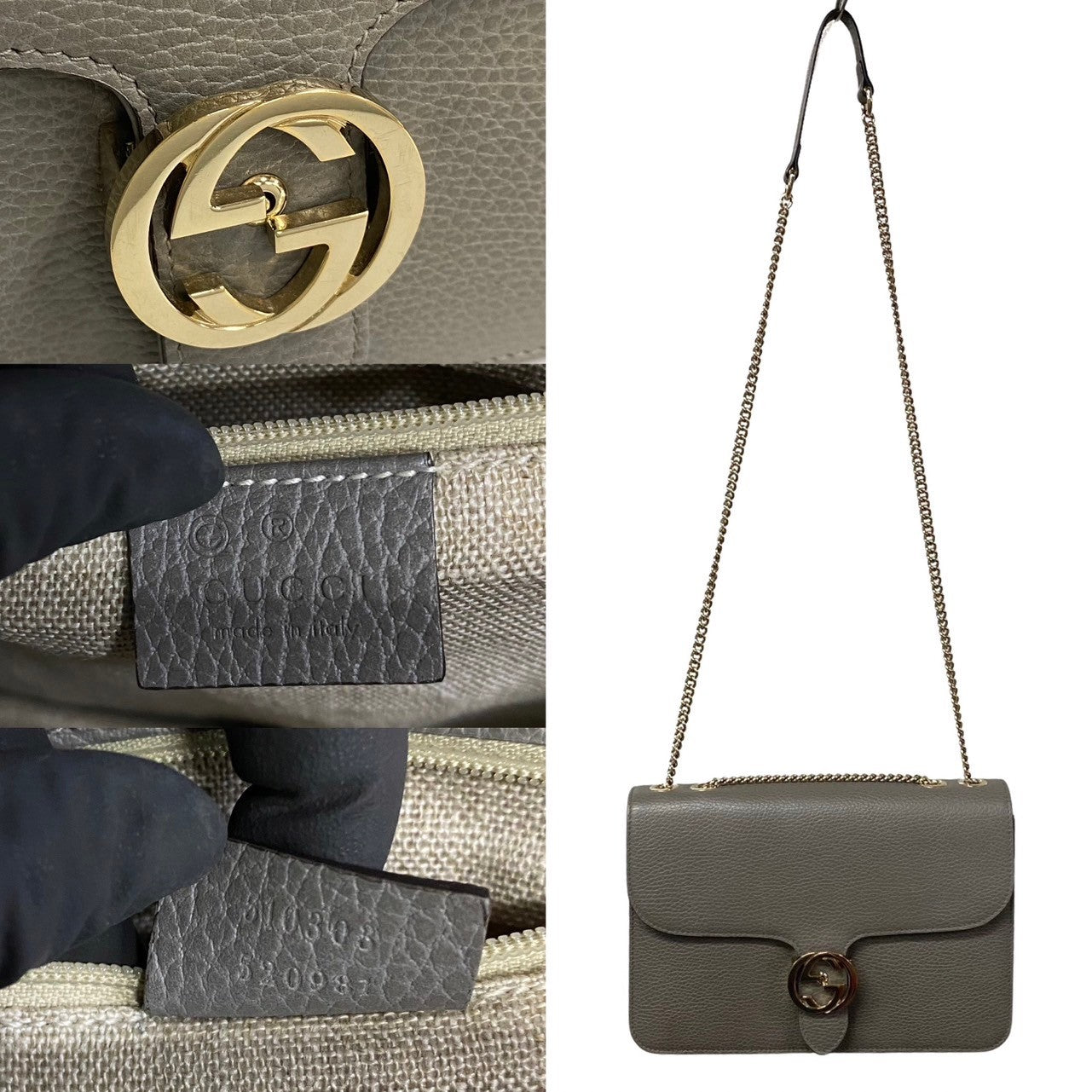 GUCCI Shoulder Bag leather gray