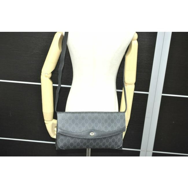 Gucci Clutch Two Way Grey On Black Guccissima Print Coated Canvas And Leather Shoulder Bag