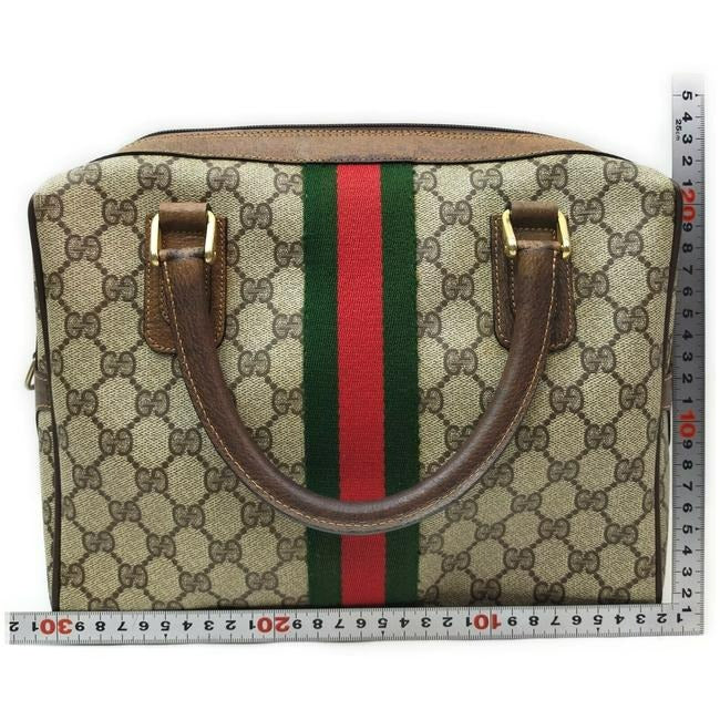 Gucci Boston Bag Guccissima Print And Brown W Red Green Leather Coated Canvas Satchel