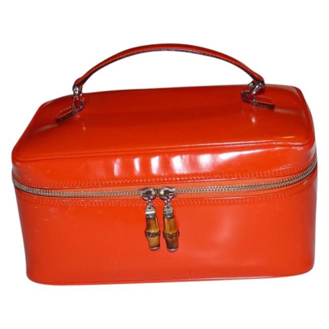 Gucci Reddish Orange Glossy Leather Bamboo Line Satchel