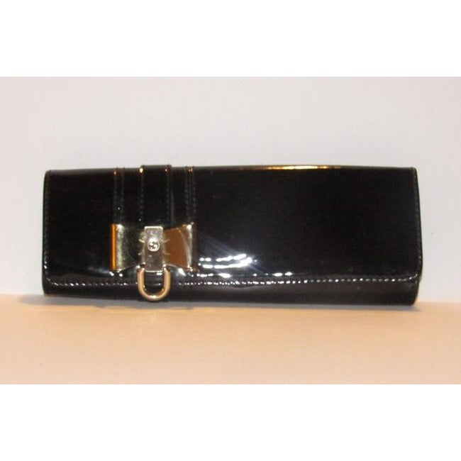 Gucci W Accent Black Patent Leathergold Bow Clutch