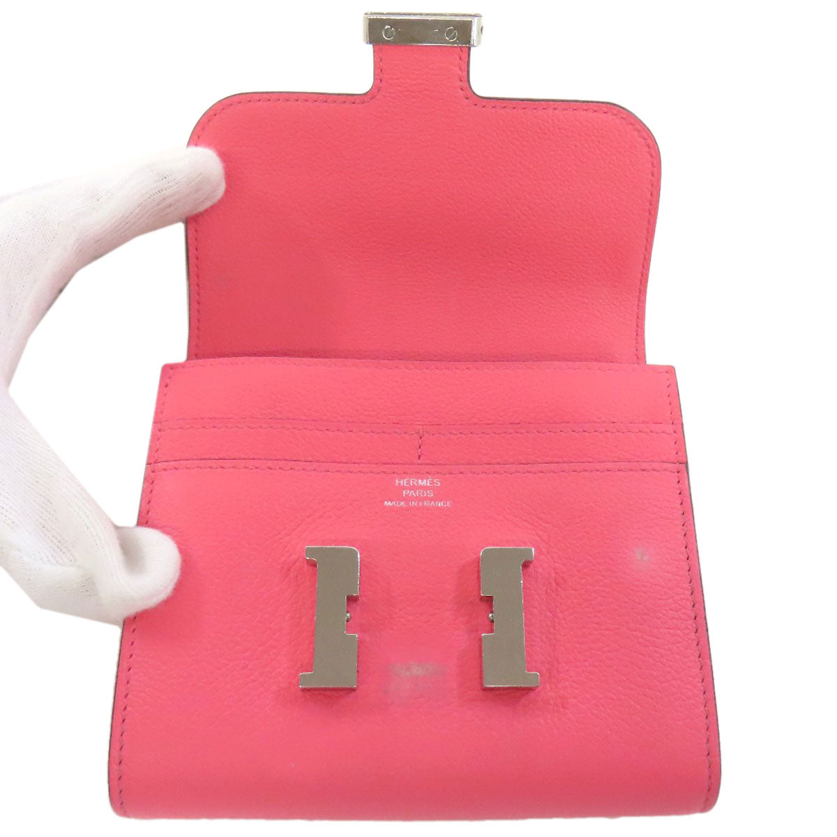 HERMES Bifold Wallet Vaugham pink Constance Compact SilverMetal