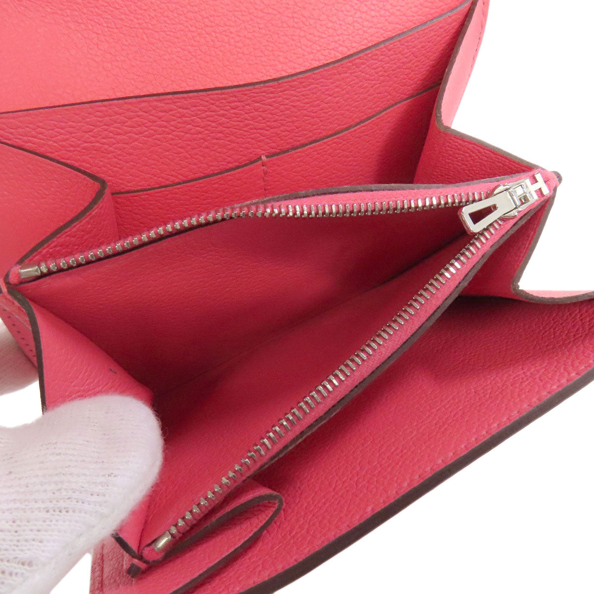 HERMES Bifold Wallet Vaugham pink Constance Compact SilverMetal