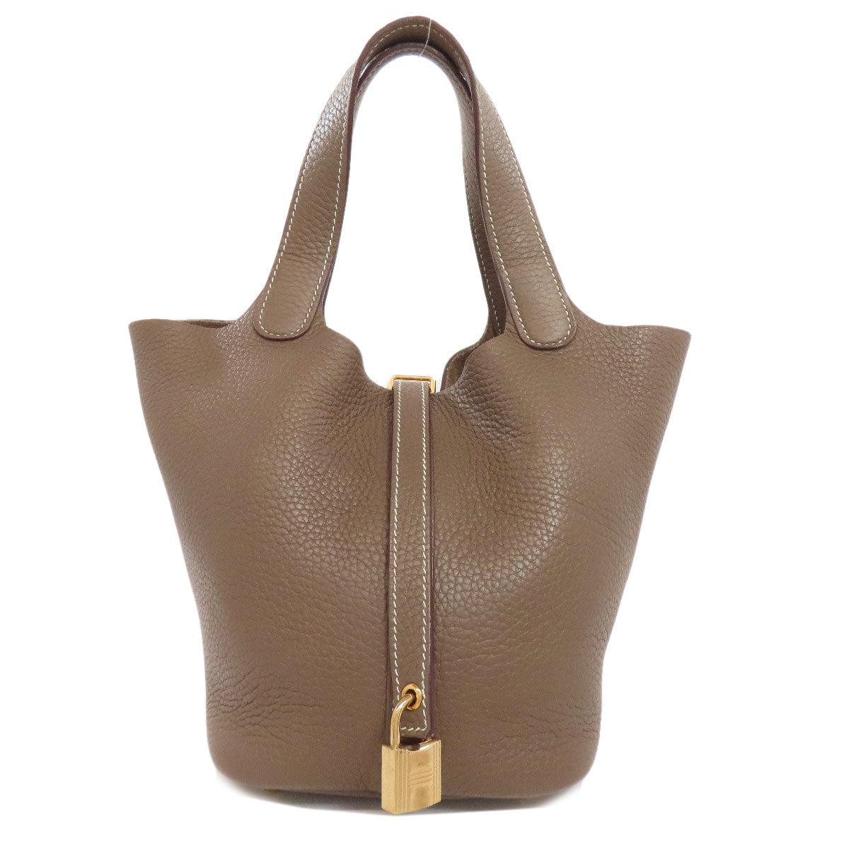 HERMES Handbag Taurillon Clemence Brown Picotin Lock PM Etoupe Gold Metal