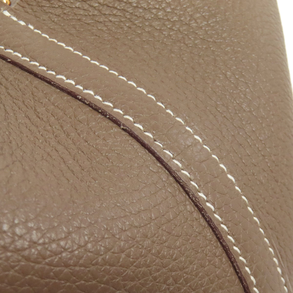 HERMES Handbag Taurillon Clemence Brown Picotin Lock PM Etoupe Gold Metal