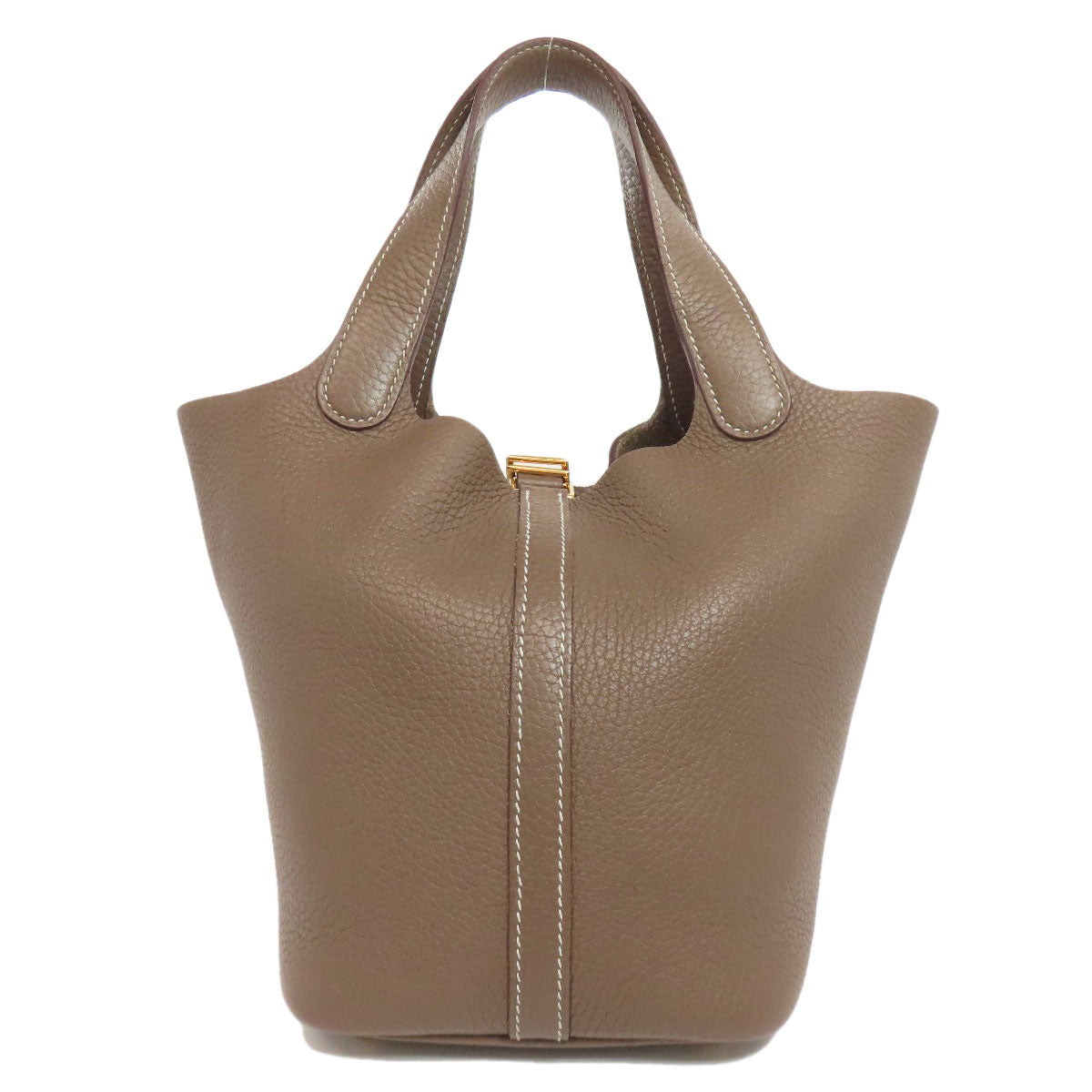 HERMES Handbag Taurillon Clemence Brown Picotin Lock PM Etoupe Gold Metal